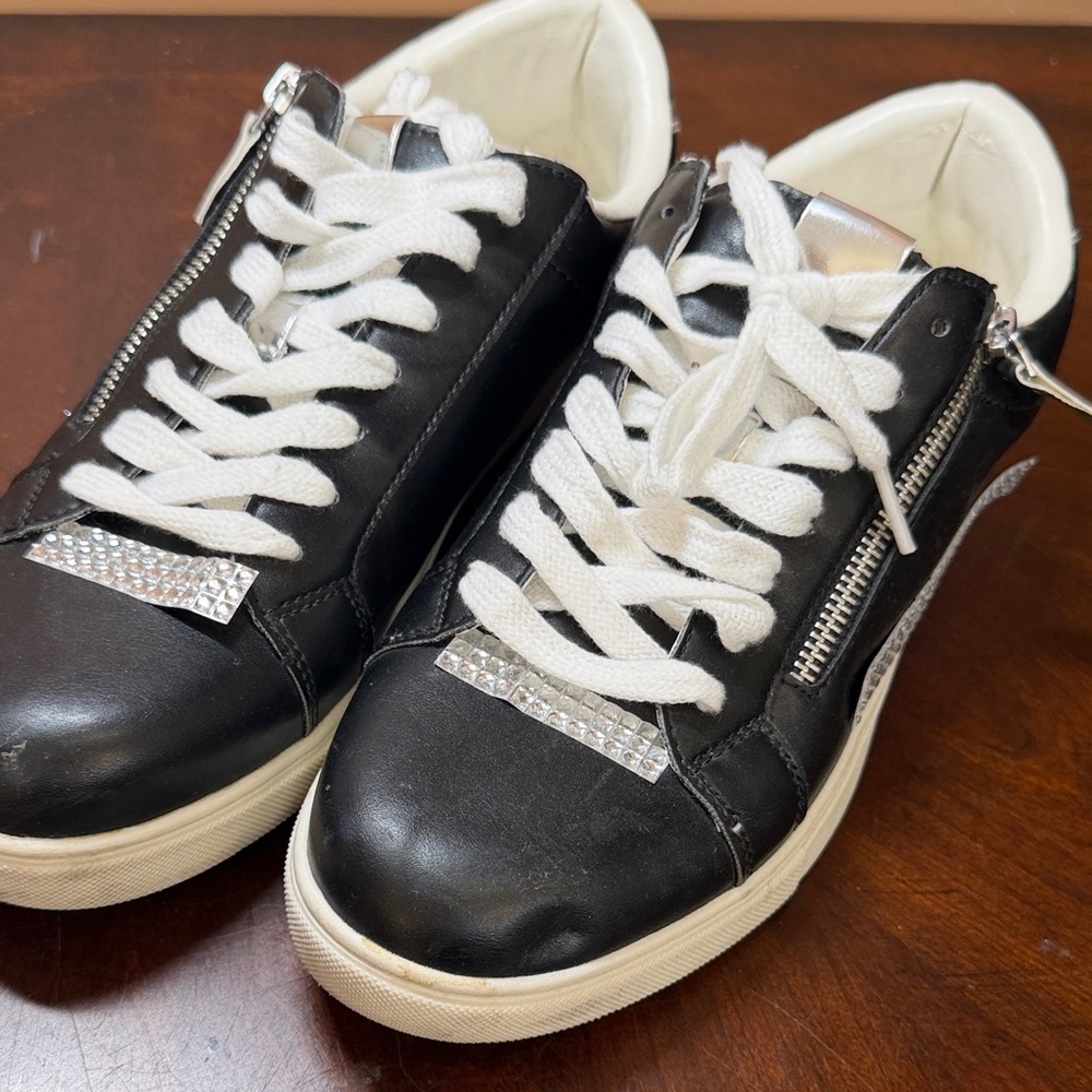 Brash Black Sneakers with White Laces and Rhinestone‎ Details